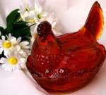 Red Hen On Nest Glass Candy/Cookie Jar Red Hen On Nest Glass Candy/Cookie Jar