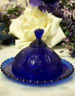 Round Blue Strawberry Butter Dish Round Blue Strawberry Butter Dish