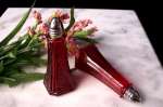 .Glass-Red Glass Floral Salt & Pepper Shakers