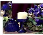 .Glass-Candleholder, Blue w/Shade