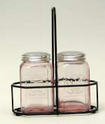 .Glass-Pink Square Salt & Pepper in Basket