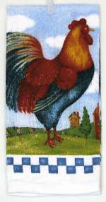 A Rooster Kitchen Towel Set Blue Checked