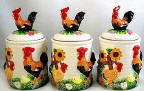 Country Rooster 3 Ceramic Storage Jars /Canisters