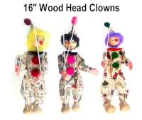 16 inch Wooden Clowns 1 Doz Marionettes