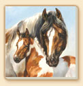 Pinto Mare and Foal Horses Coaster Set of 8