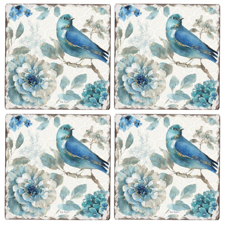 4 Cork-Backed Coasters Indigold Bluebird