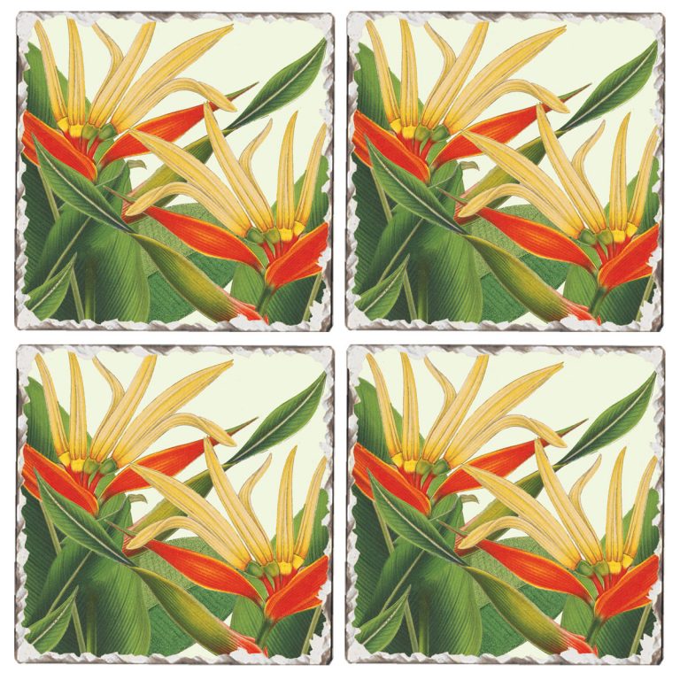 4 Cork-Backed Coasters Tropical Heliconia