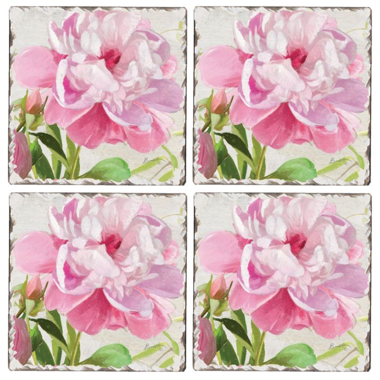 * 4 Cork-Backed Coasters Pretty In Pink Peonies