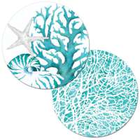 * 4 Reversible Round Plastic Placemats beach Teal Coral Life