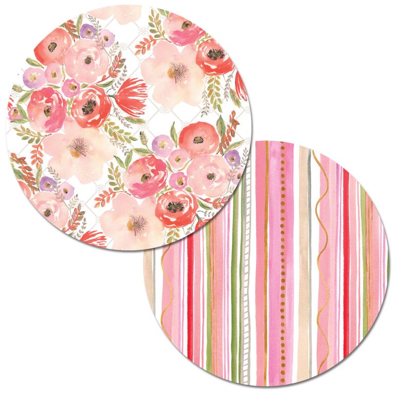 * 4 Floral Pink/Peach Round Plastic Placemats Profusion