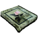 Blanket -Country Floral Fleece Throw - Rose on Green Blanket -Country Floral Fleece Throw - Rose on Green