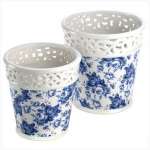 Blue Willow Style Floral Planter Duo Blue Willow Style Floral Planter Duo