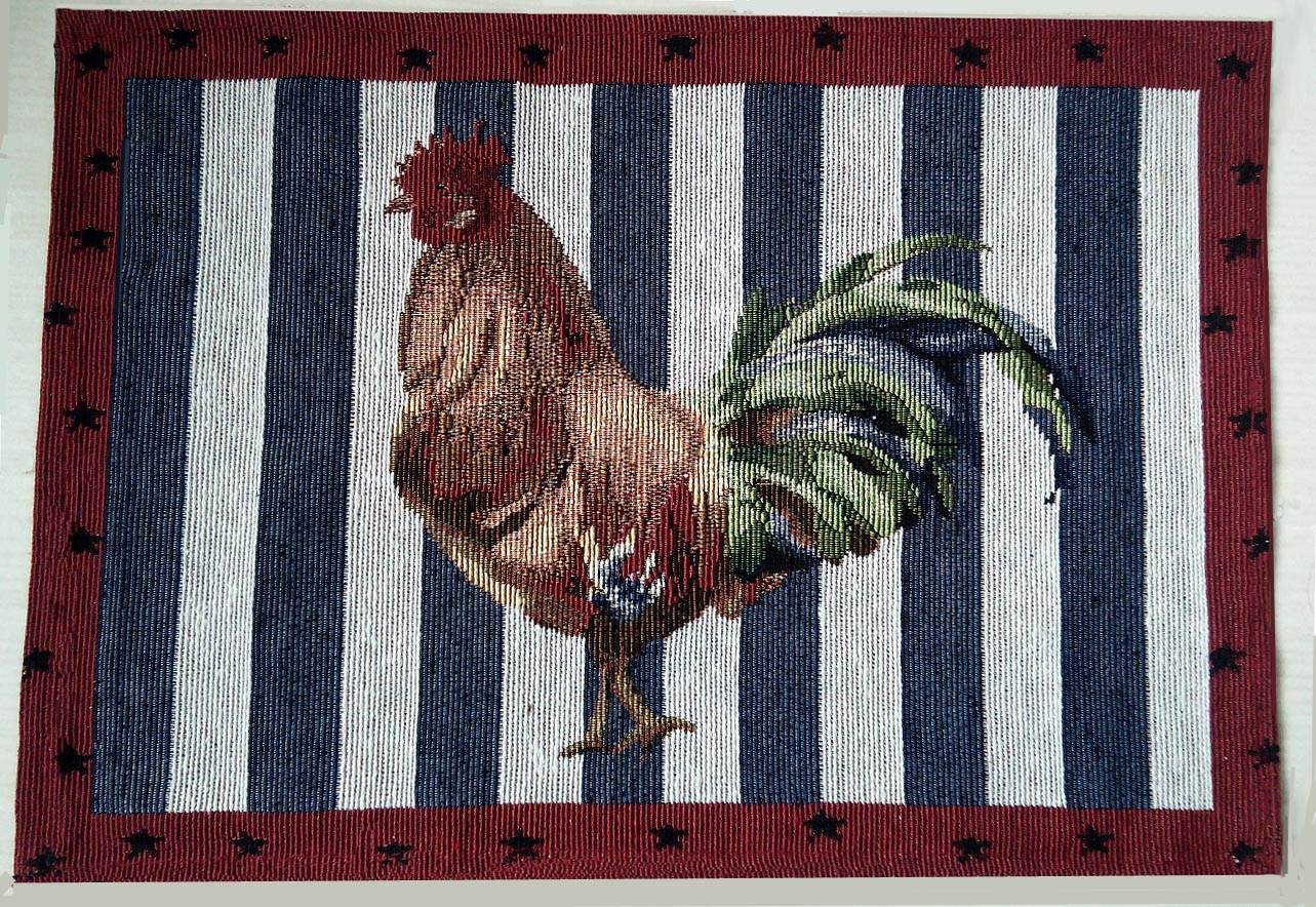 CLEARANCE Fabric 5 Woven Tapestry Placemats-American Rooster