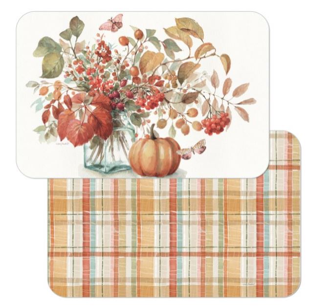 Serafina Home Farmhouse Fall Decor Kitchen Dish Towels Set: Welcome Harvest  Green and White Pumpkins with Beige Check Background