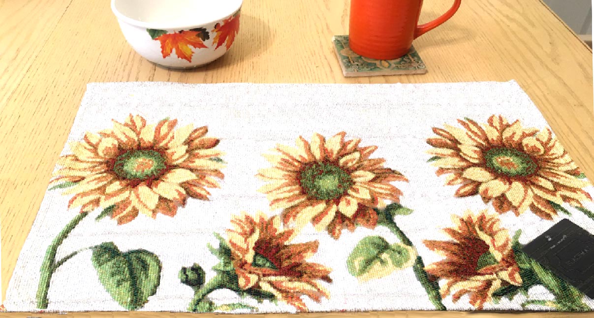 Rubber Sunflowers Grey Wood Fence Sink Counter Mat Pebble Placemat 15.5 x  12 NWT